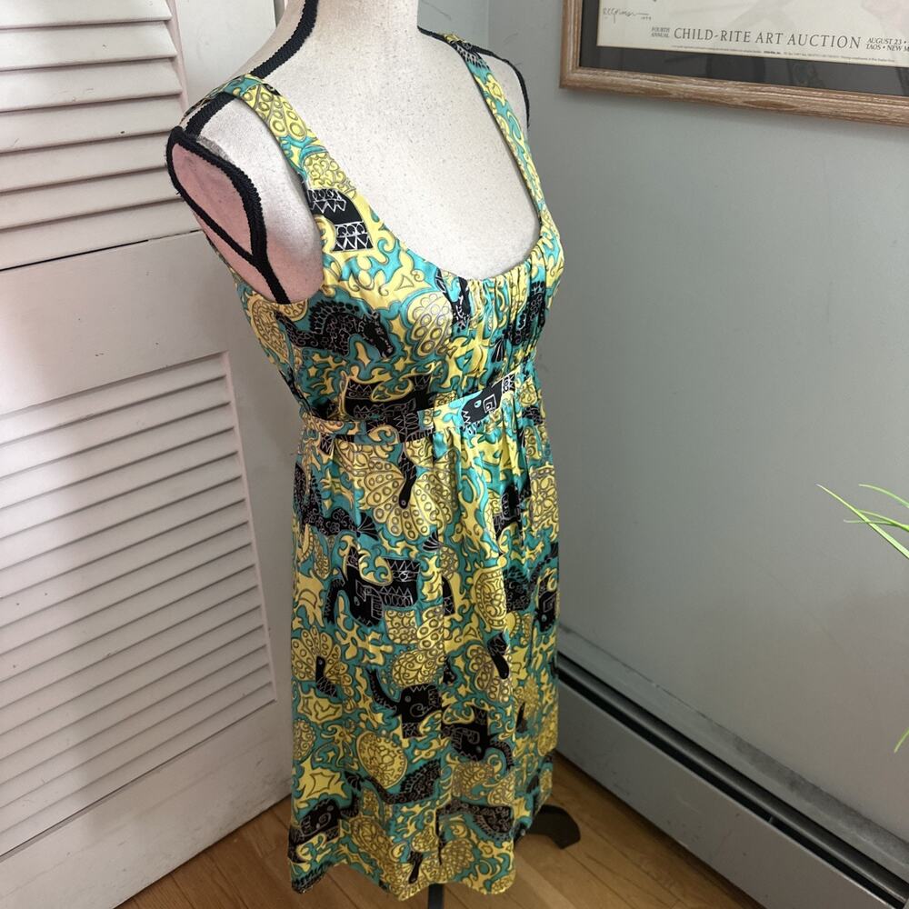 Alice + Trixie Dress Small Green Satin Paisley Babydoll Retro Y2K Soft Girl - Picture 5 of 10